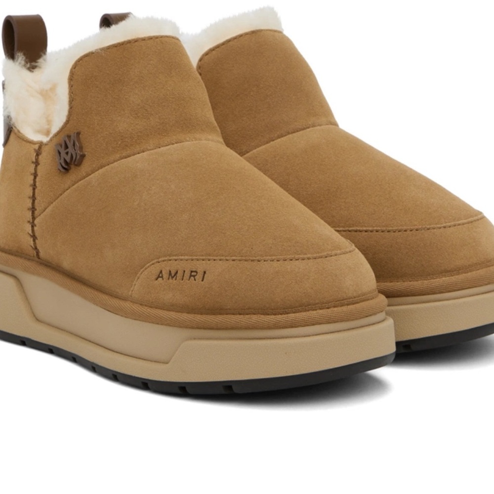 New AMIRI Tan Malibu Boots Womens 38 8 Suede Shearling Platform